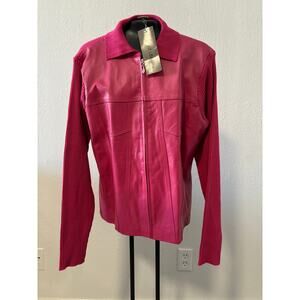 Vintage Y2K Genuine Leather Jacket Knit Sleeves & Back Size Large Pink New